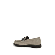 Brunello Cucinelli Gray Calf Leather Slip-On Loafers