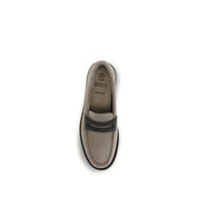 Brunello Cucinelli Gray Calf Leather Slip-On Loafers