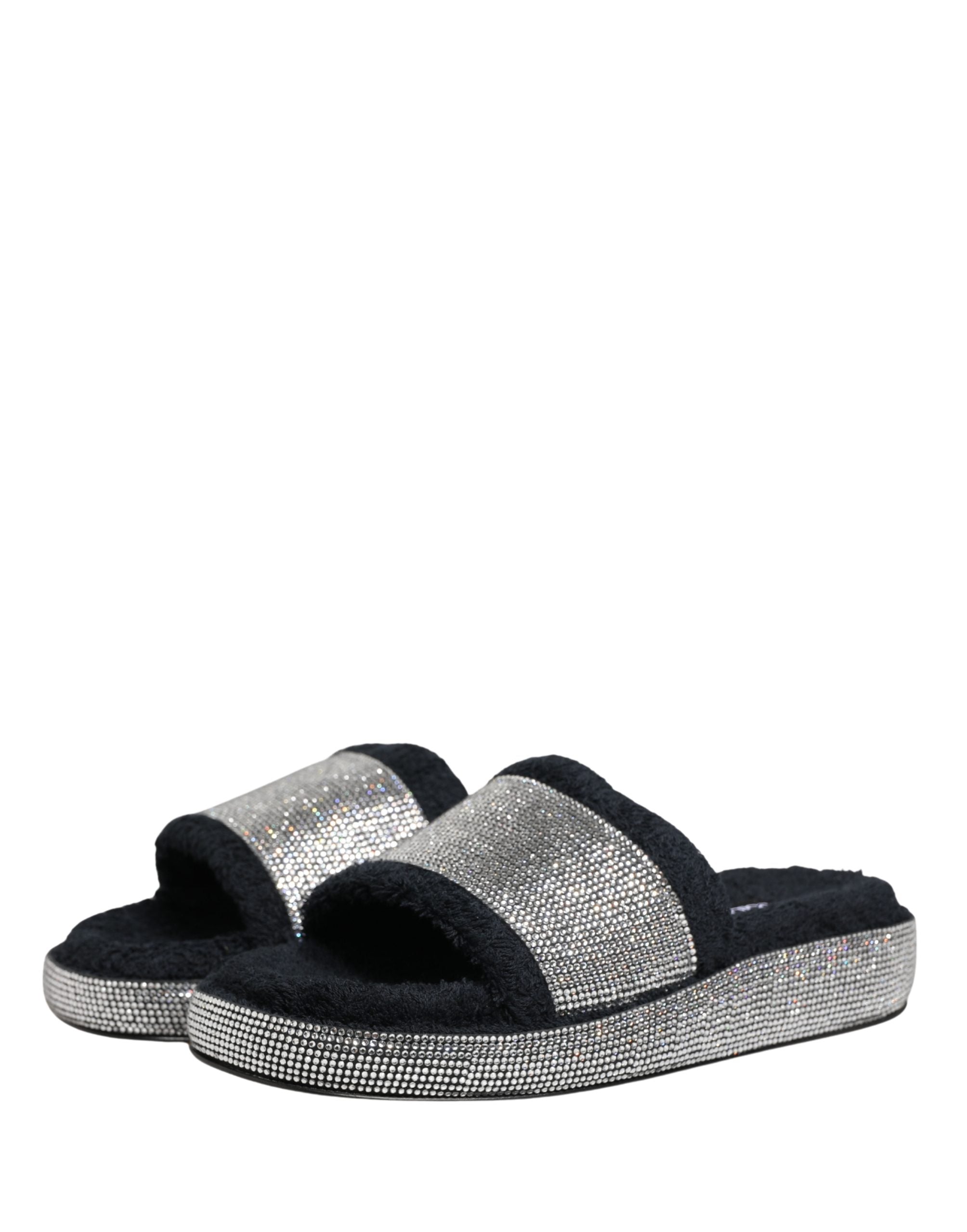 Dolce & Gabbana Black Terry Platform Slides