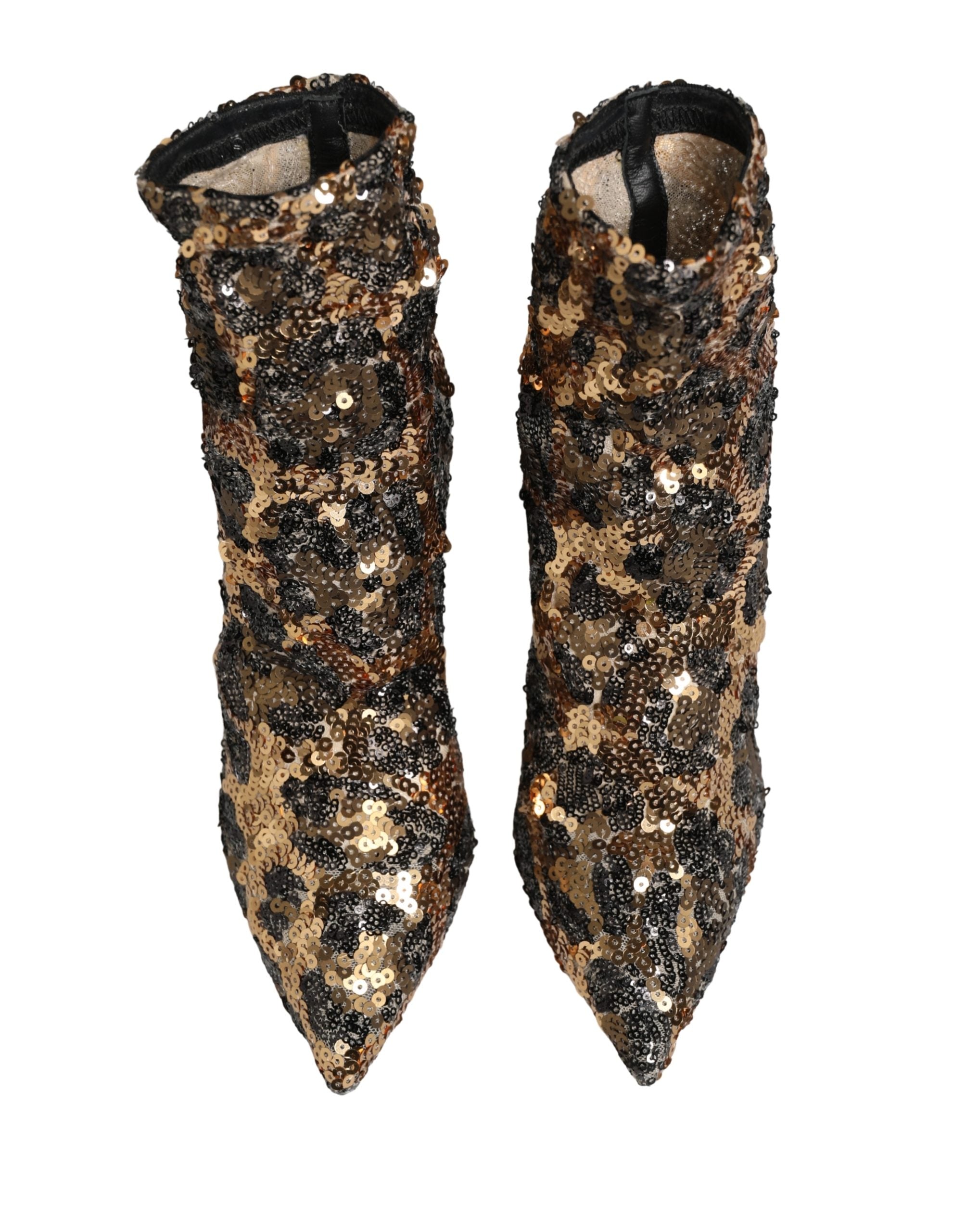 Dolce & Gabbana Ankelstövlar i Guld Leopardpaljetter
