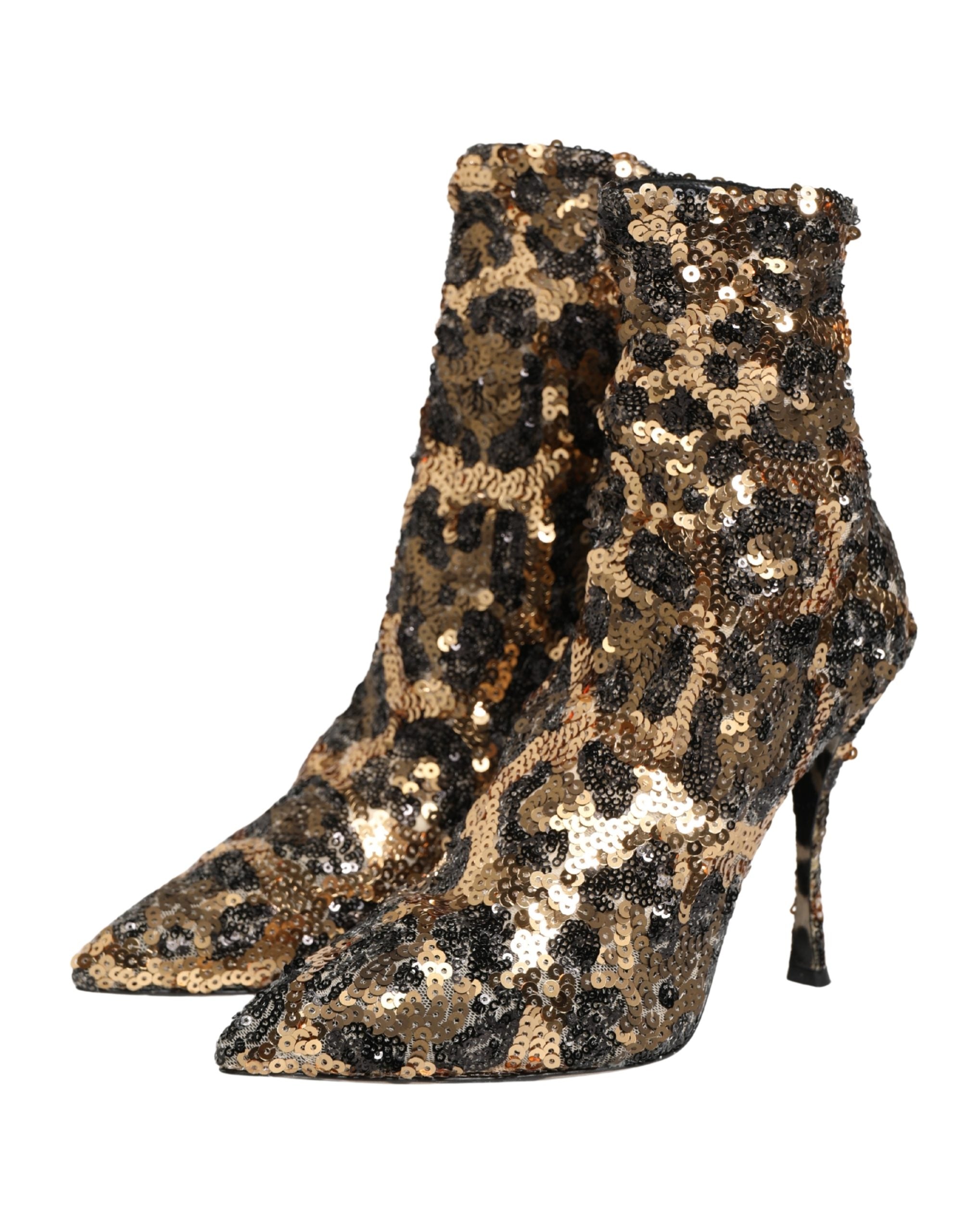 Dolce & Gabbana Gold Polyester Sock Ankle Boots