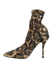 Dolce & Gabbana Gold Polyester Sock Ankle Boots