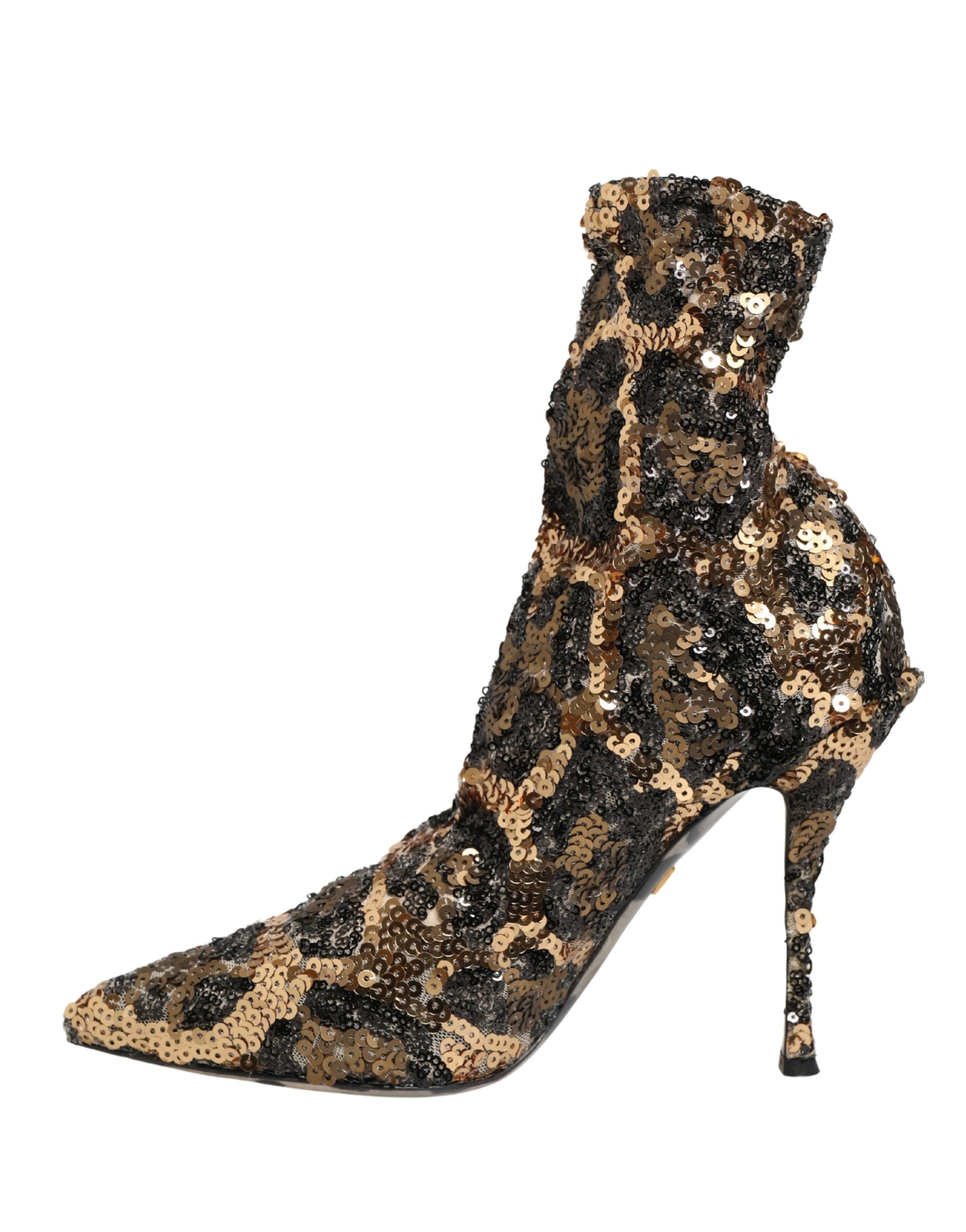 Dolce & Gabbana Gold Polyester Sock Ankle Boots