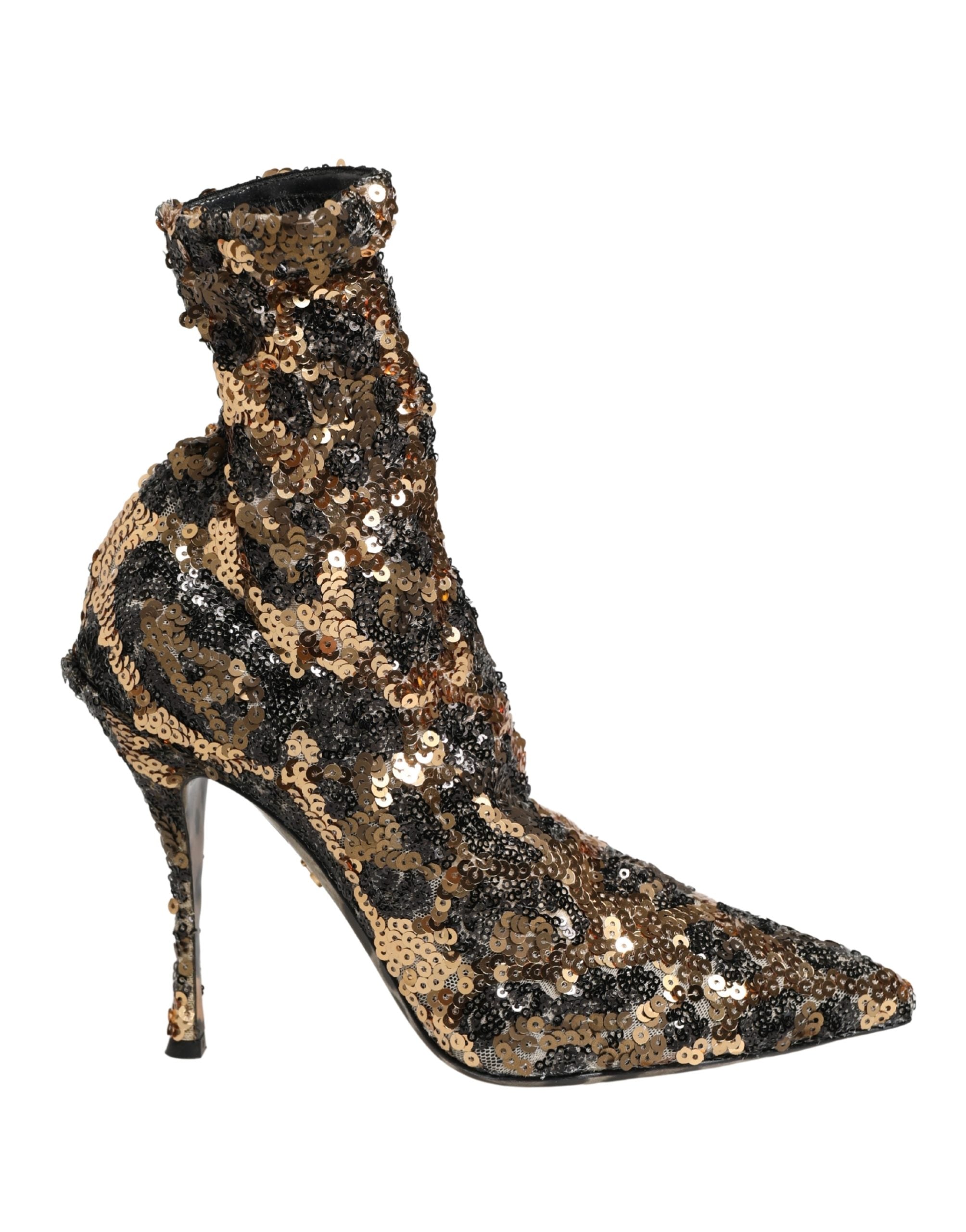 Dolce & Gabbana Gold Polyester Sock Ankle Boots