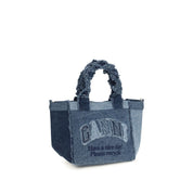 Ganni Blue Cotton Denim Trapeze Shopper