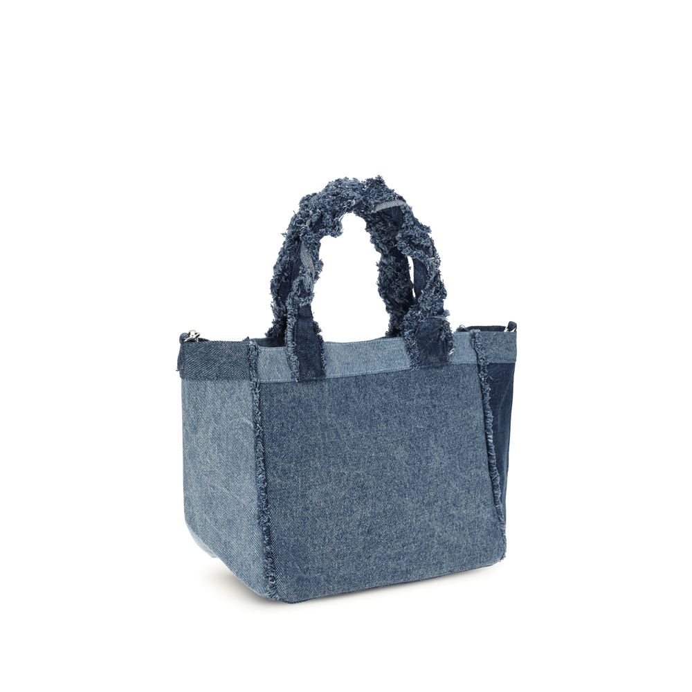 Ganni Blue Cotton Denim Trapeze Shopper