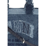 Ganni Blue Cotton Denim Trapeze Shopper