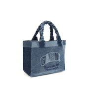 Ganni Blue Cotton Denim Trapeze Shopper