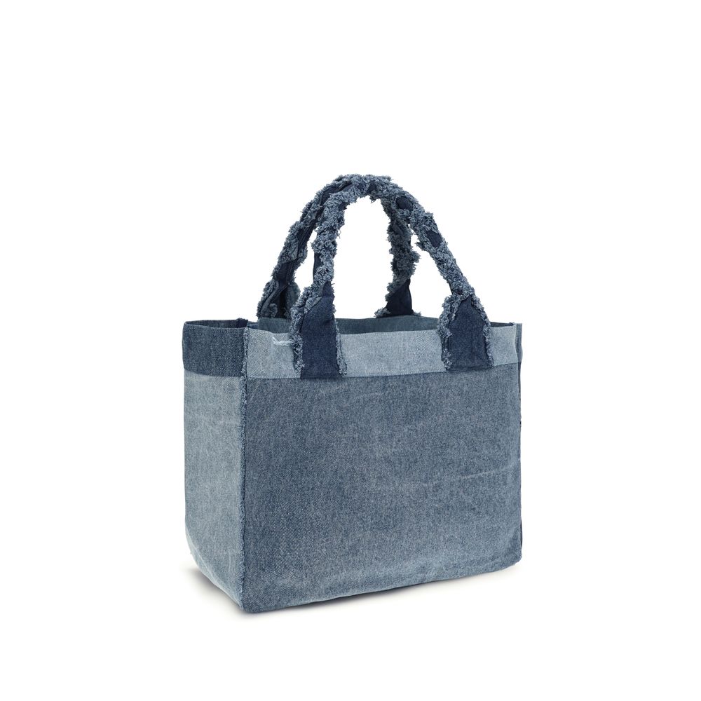 Ganni Blue Cotton Denim Trapeze Shopper
