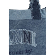Ganni Blue Cotton Denim Trapeze Shopper