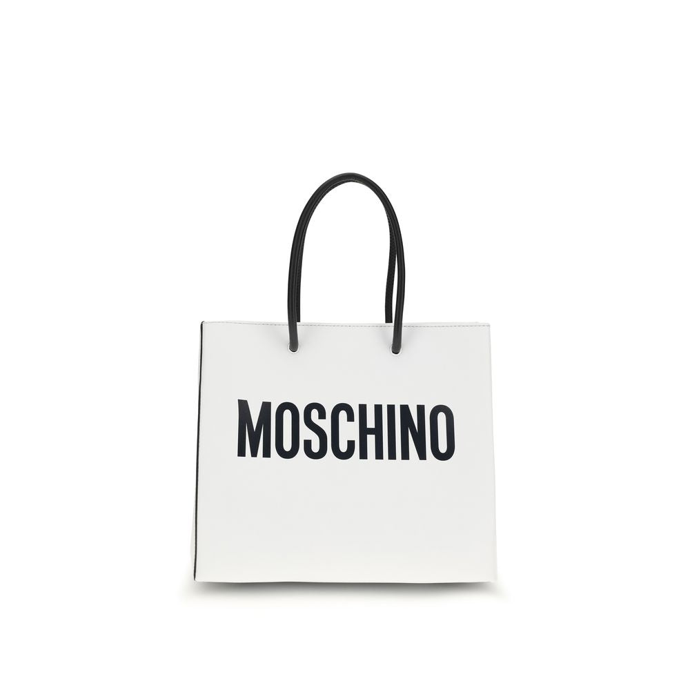 Moschino White Calf Leather Top-Handle Tote