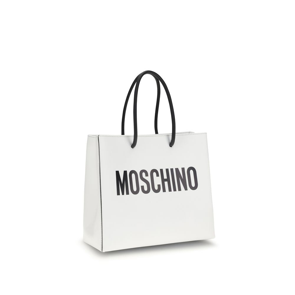 Moschino White Calf Leather Top-Handle Tote