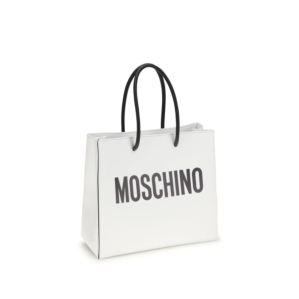 Moschino White Calf Leather Top-Handle Tote
