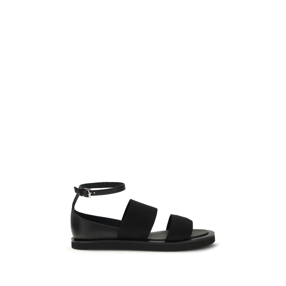 Max Mara Black Calf Leather Flat Sandals