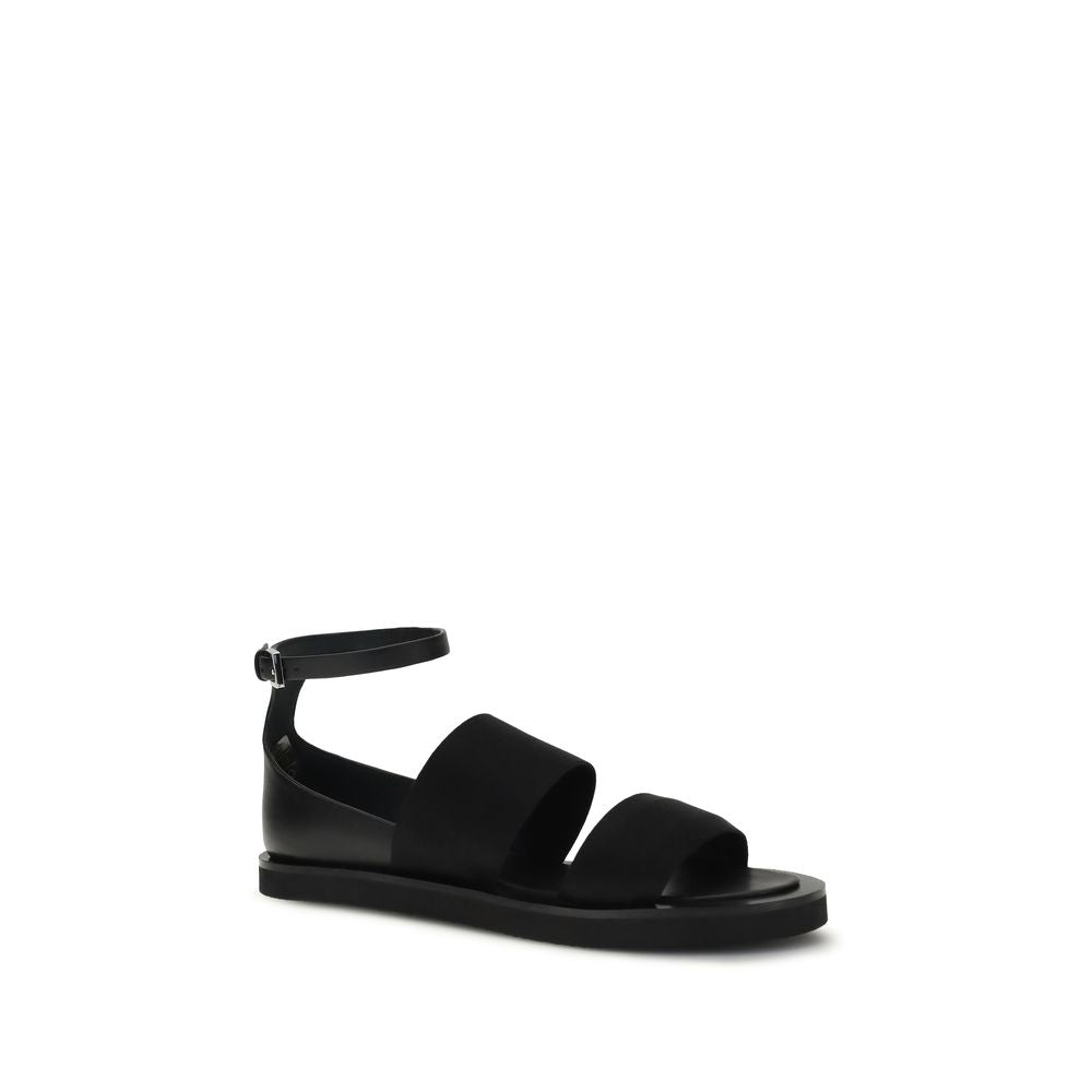 Max Mara Black Calf Leather Flat Sandals