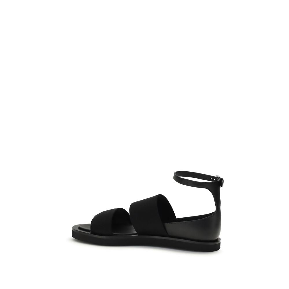 Max Mara Black Calf Leather Flat Sandals