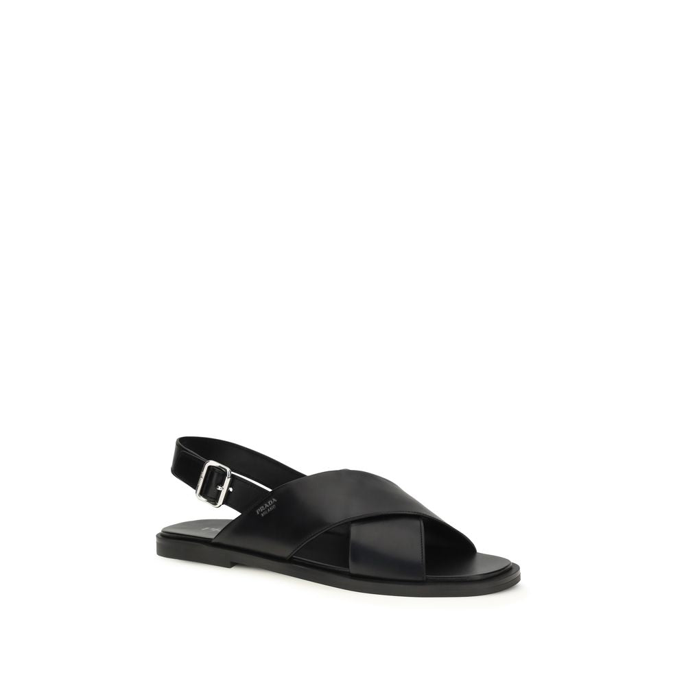 Prada Black Saffiano Leather Flat Sandals