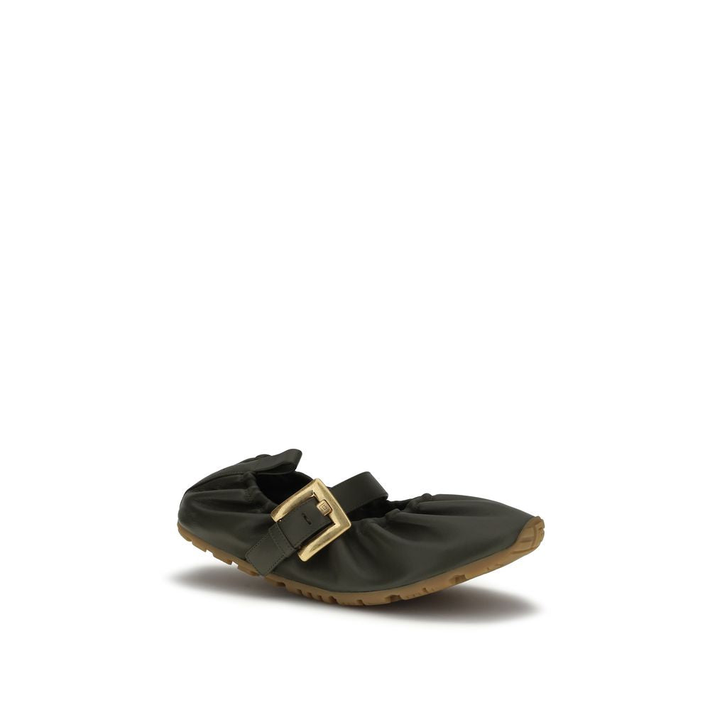 Balmain Bicolor Calf Leather Buckle Ballet Flats