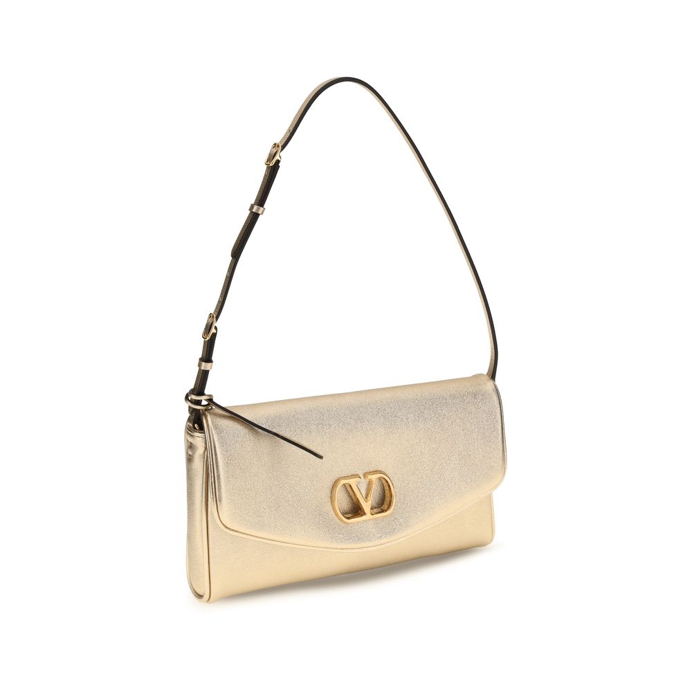 Valentino Garavani Gold Laminated Nappa Leather Clutch Bag