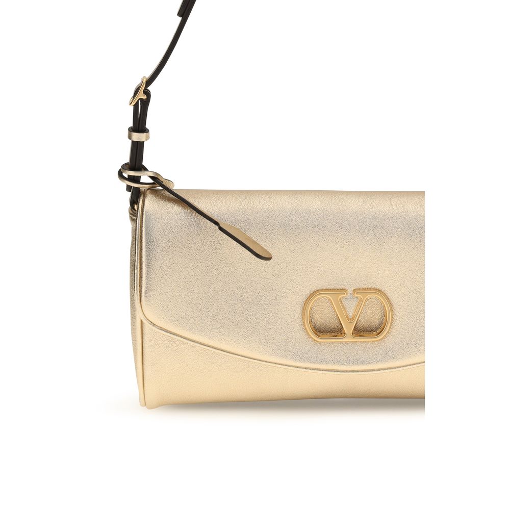 Valentino Garavani Gold Laminated Nappa Leather Clutch Bag