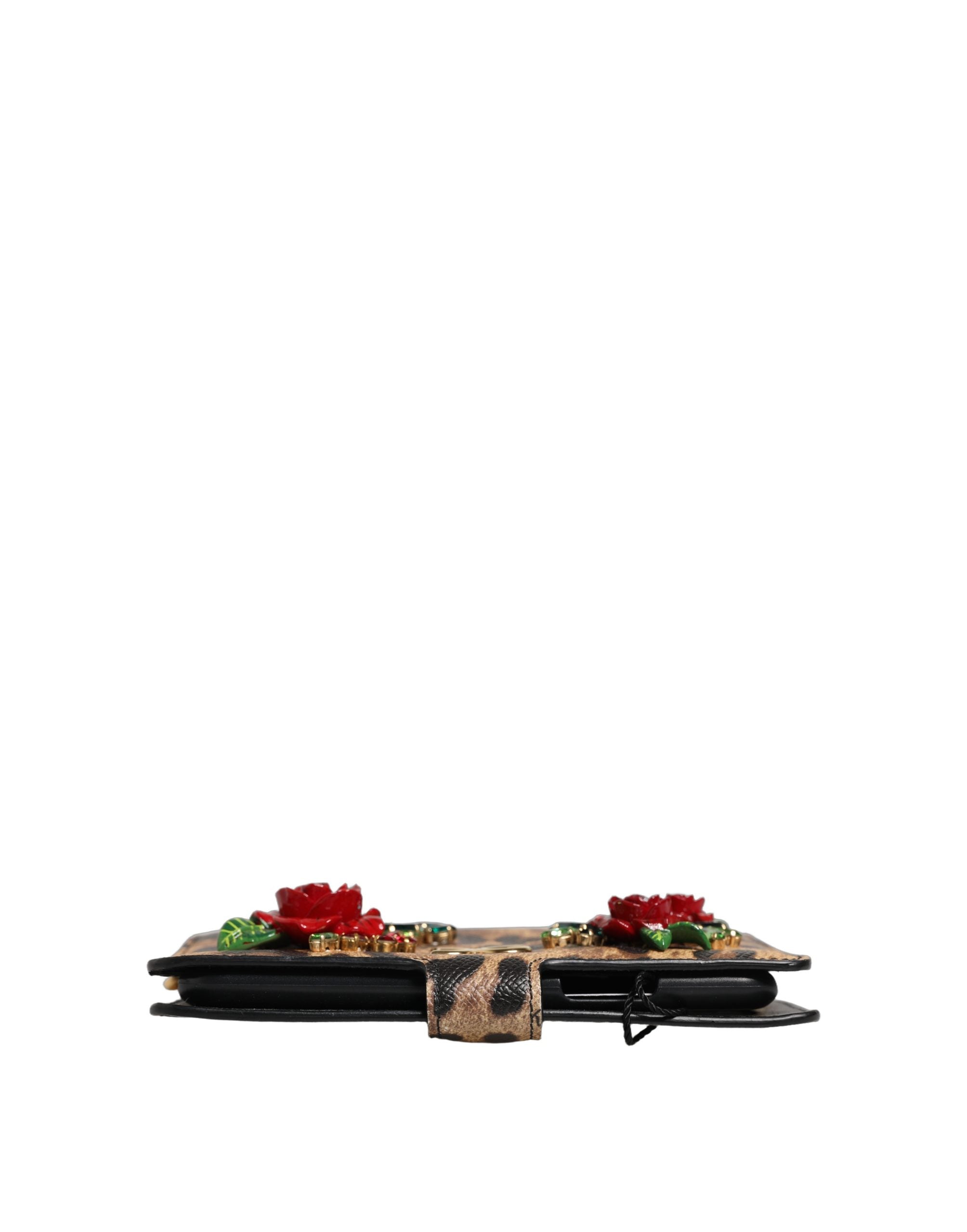 Dolce & Gabbana Brown Leopard Calf Leather Phone Flip Cover