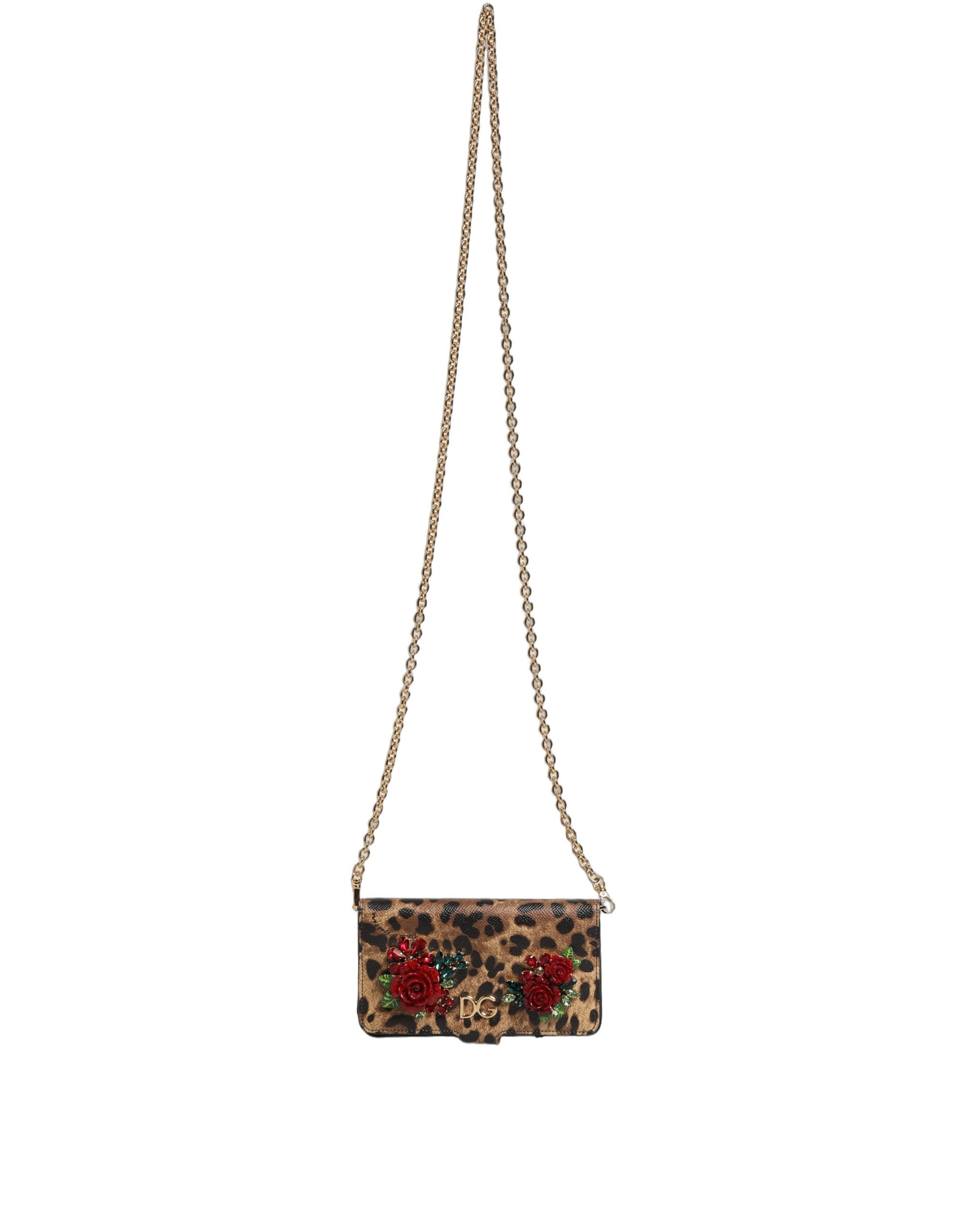 Dolce & Gabbana Brown Leopard Calf Leather Phone Flip Cover