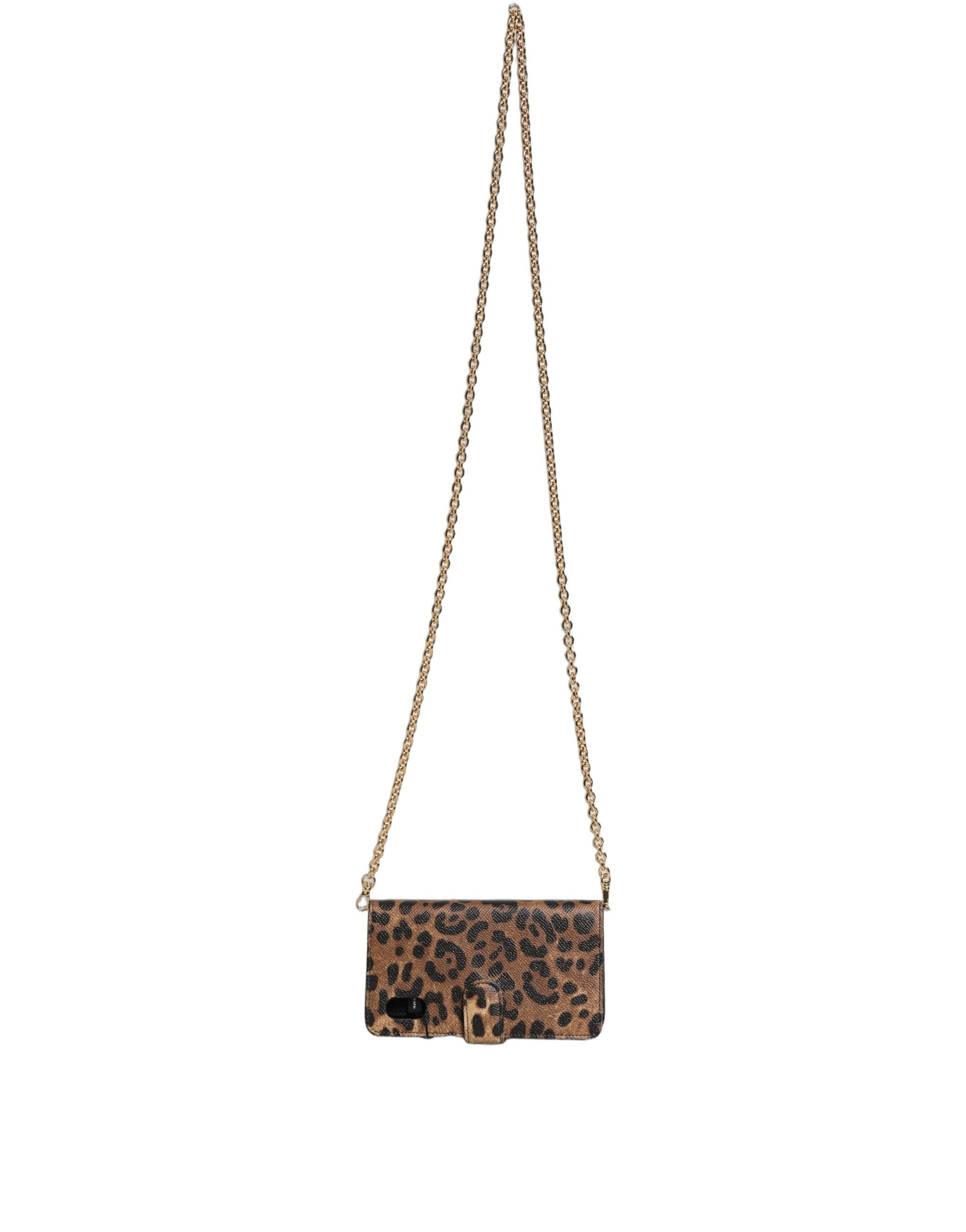 Dolce & Gabbana Brown Leopard Calf Leather Phone Flip Cover