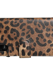 Dolce & Gabbana Brown Leopard Calf Leather Phone Flip Cover