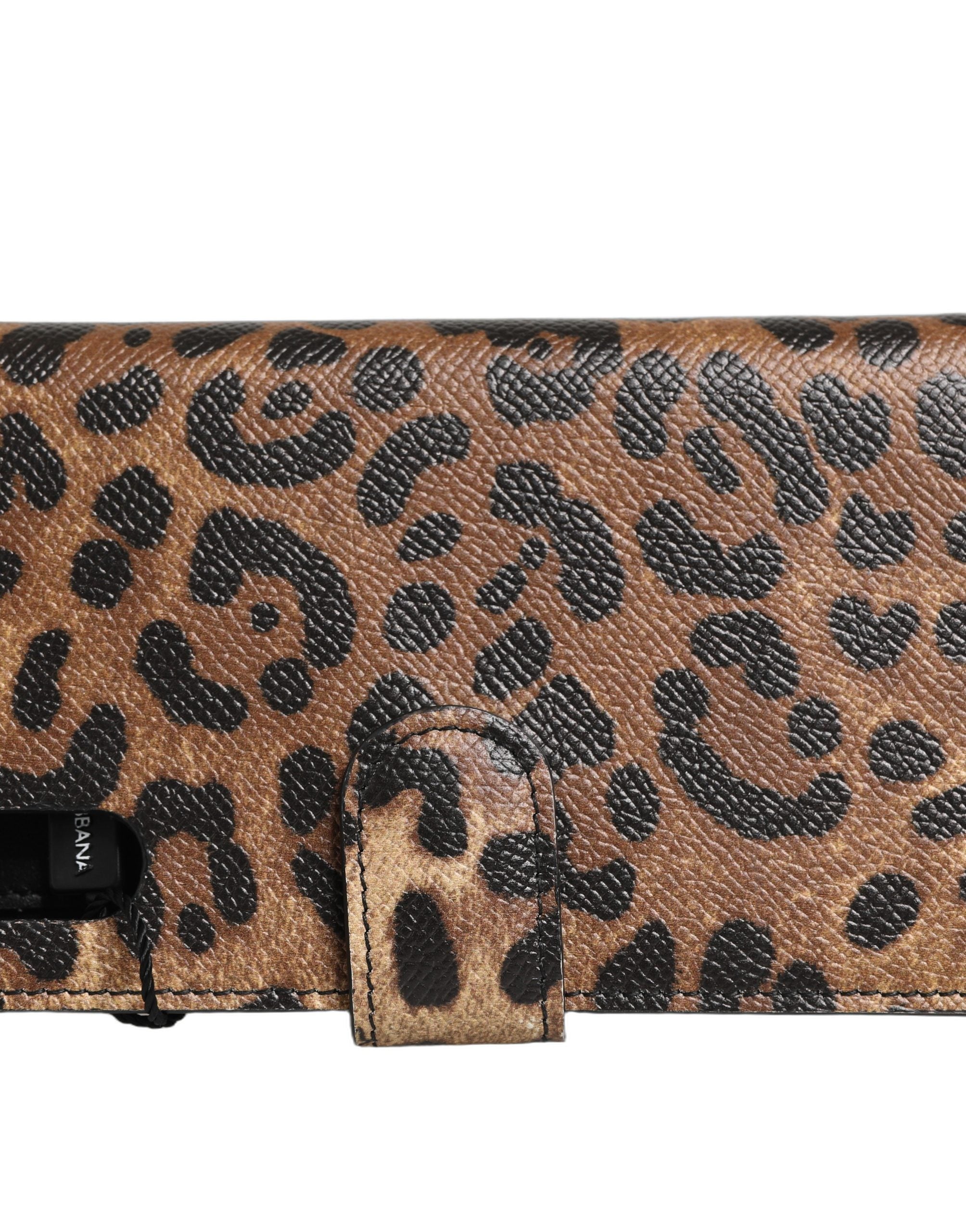 Dolce & Gabbana Brown Leopard Calf Leather Phone Flip Cover