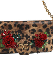 Dolce & Gabbana Brown Leopard Calf Leather Phone Flip Cover