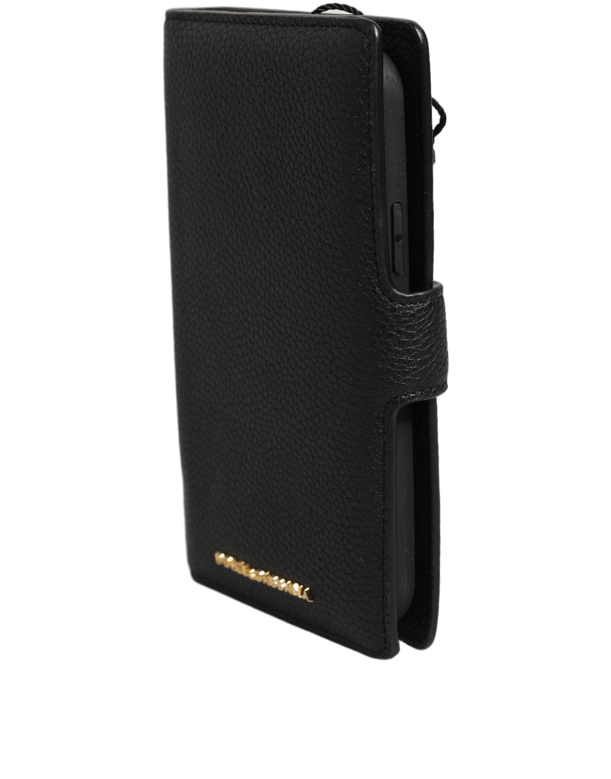 Dolce & Gabbana Black Calf Leather Flip Cover