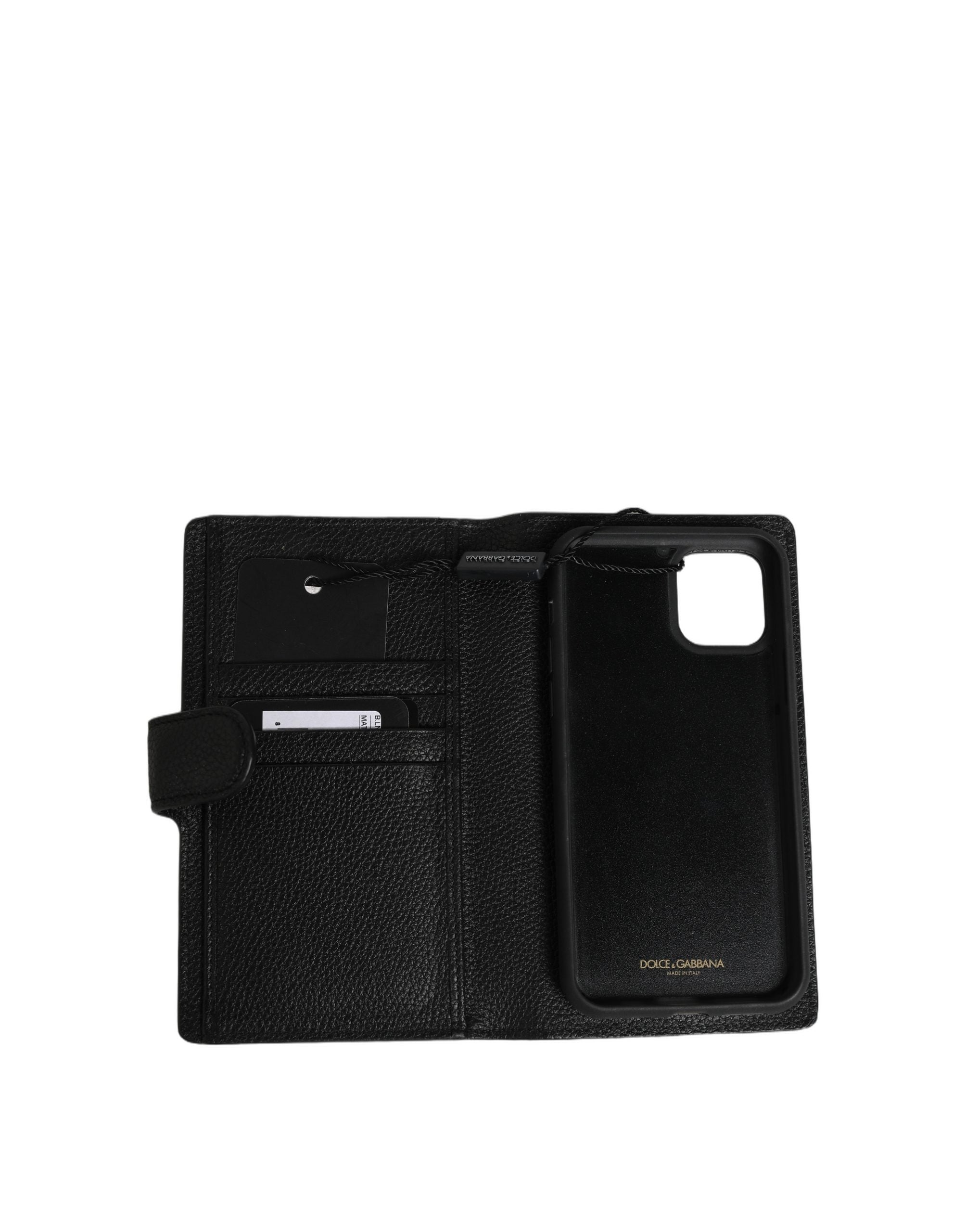 Dolce & Gabbana Black Calf Leather Flip Cover