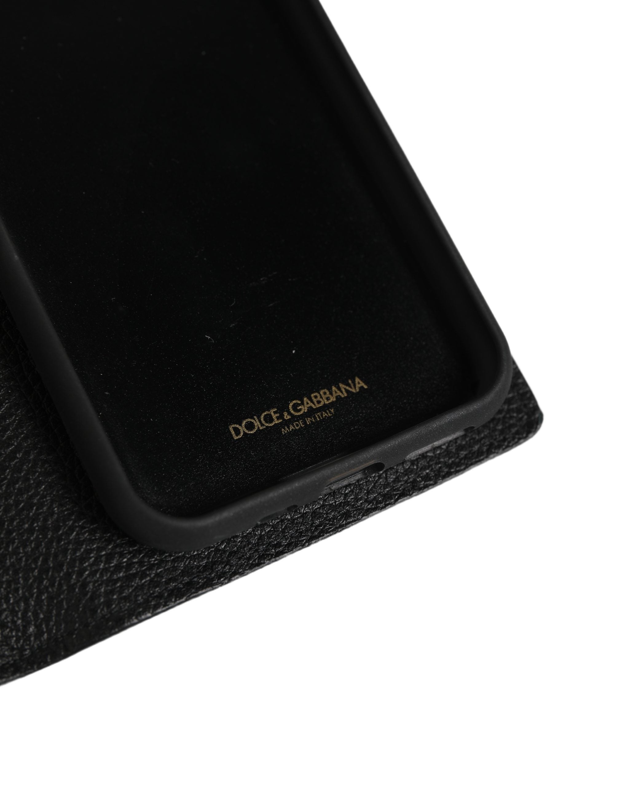Dolce & Gabbana Black Calf Leather Flip Cover