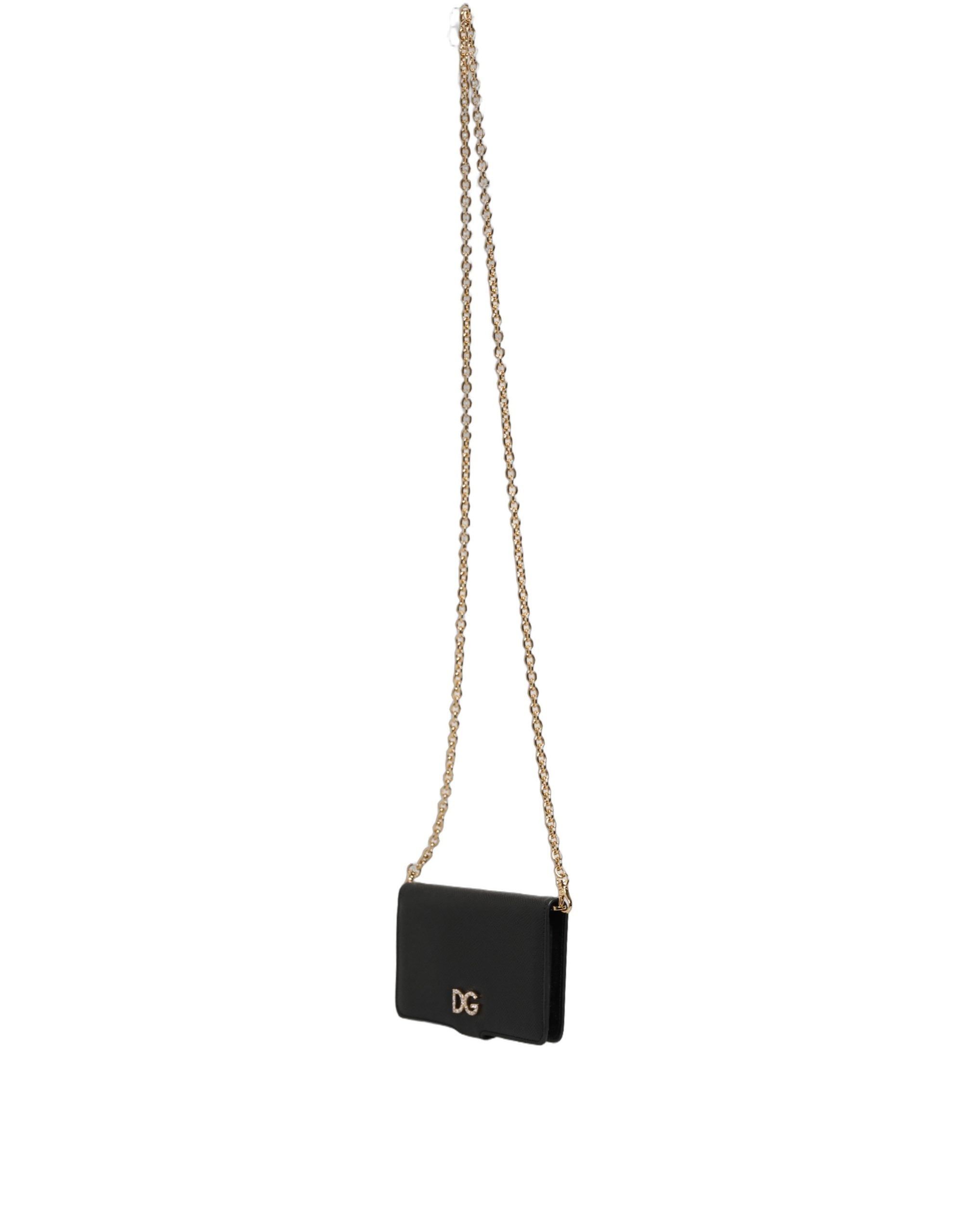 Dolce & Gabbana Black Calf Leather Phone Flip Cover