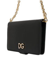 Dolce & Gabbana Black Calf Leather Phone Flip Cover