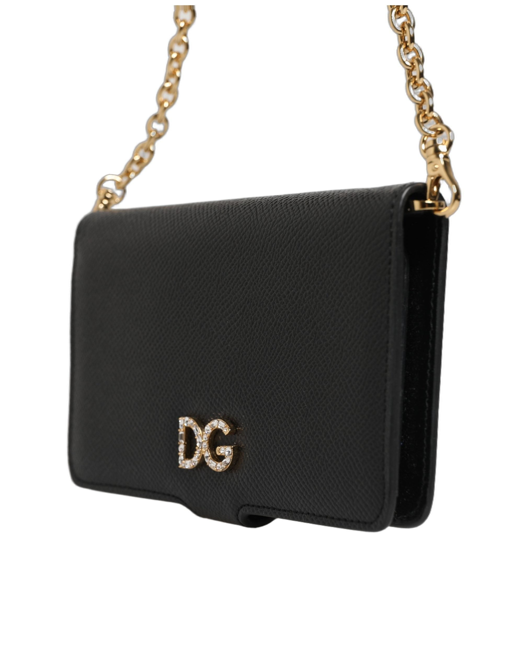 Dolce & Gabbana Black Calf Leather Phone Flip Cover