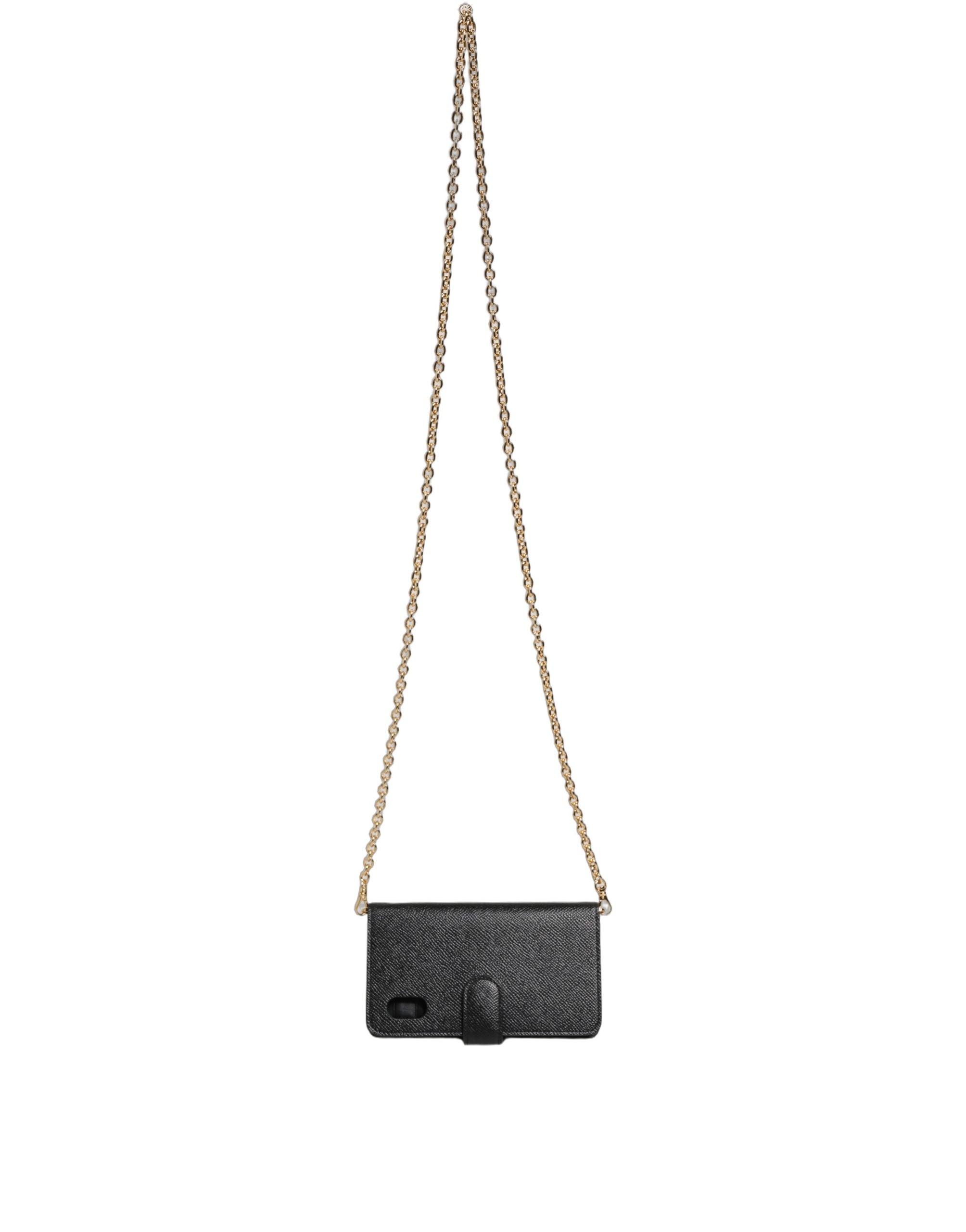 Dolce & Gabbana Black Calf Leather Phone Flip Cover