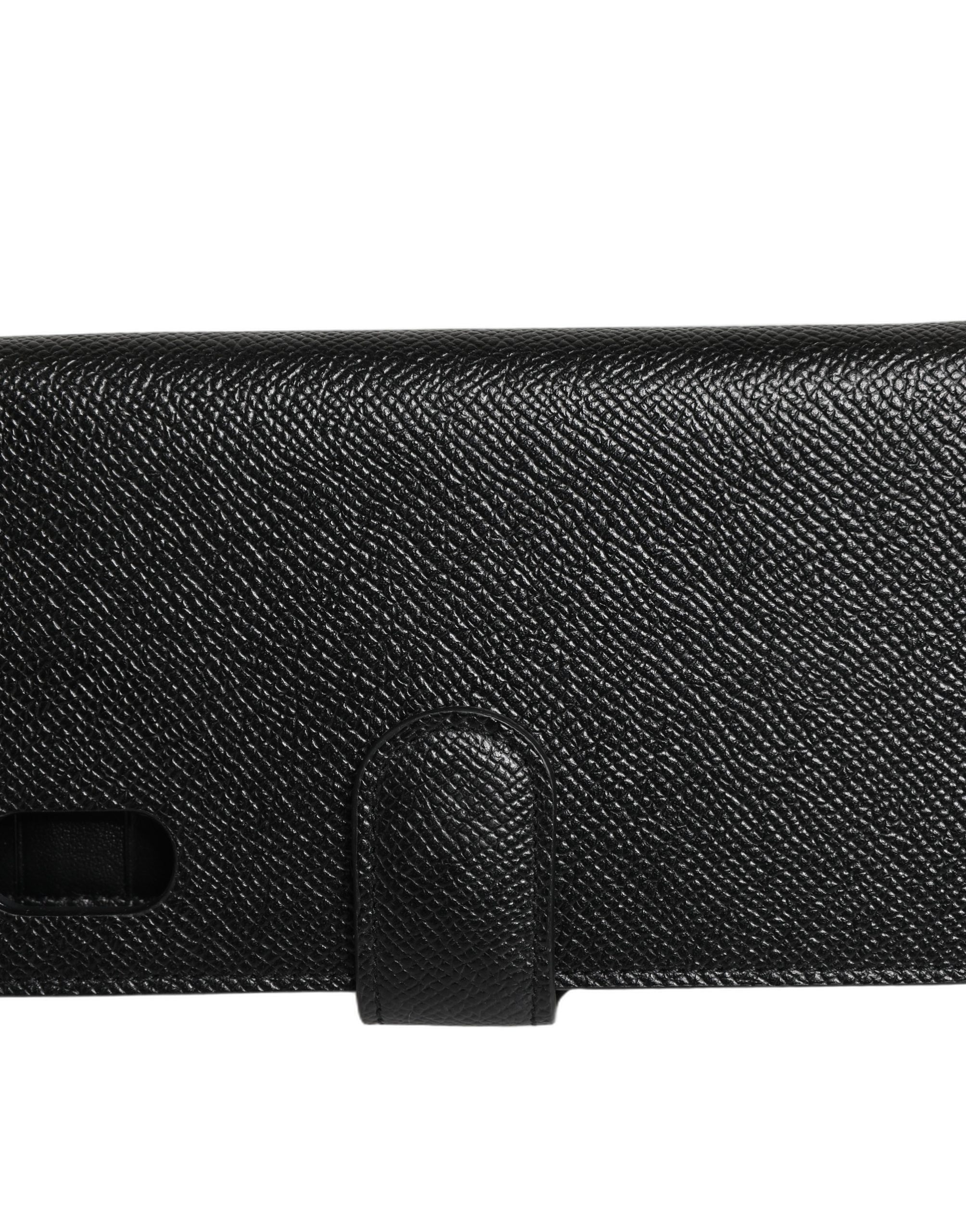Dolce & Gabbana Black Calf Leather Phone Flip Cover