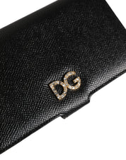 Dolce & Gabbana Black Calf Leather Phone Flip Cover