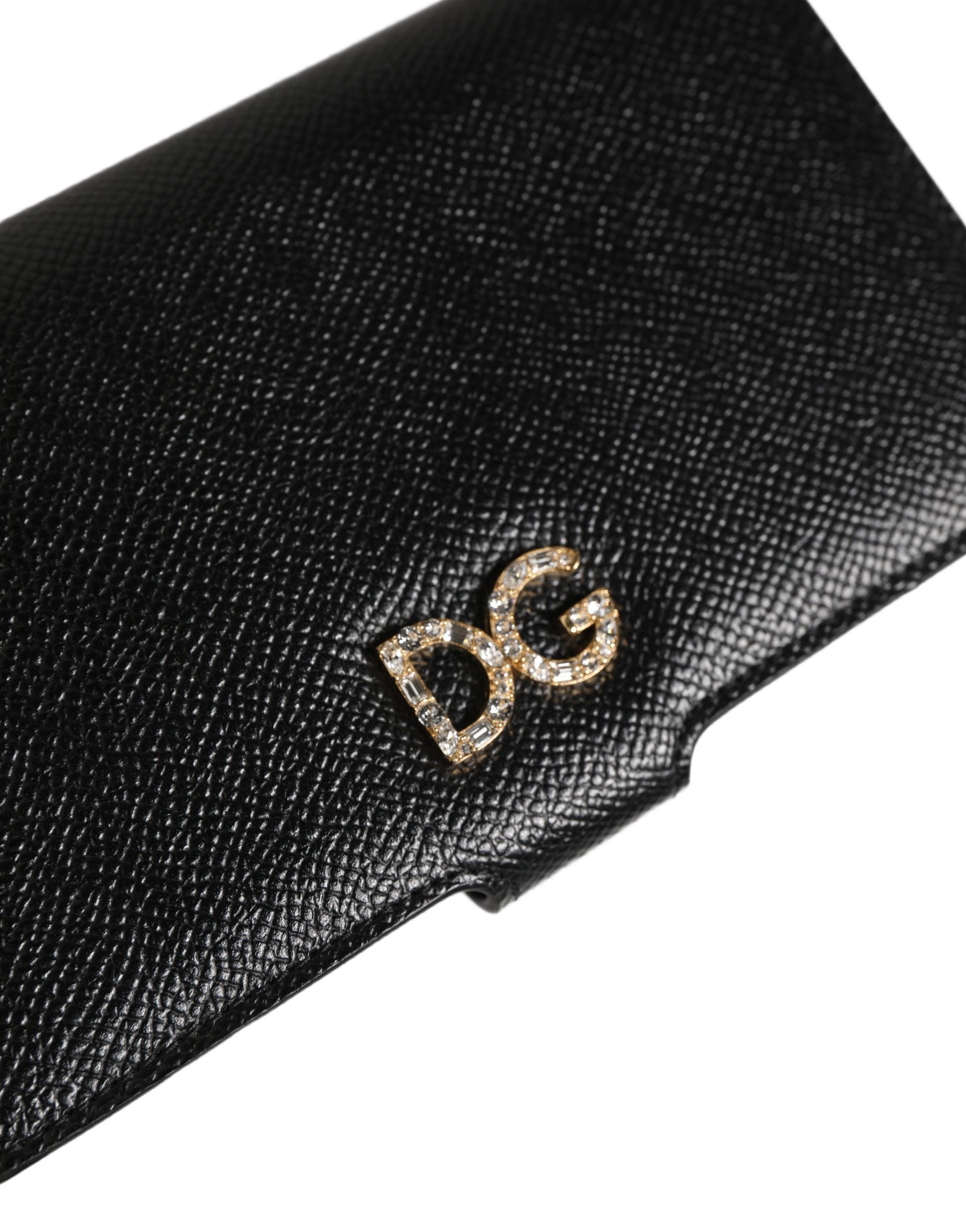 Dolce & Gabbana Black Calf Leather Phone Flip Cover