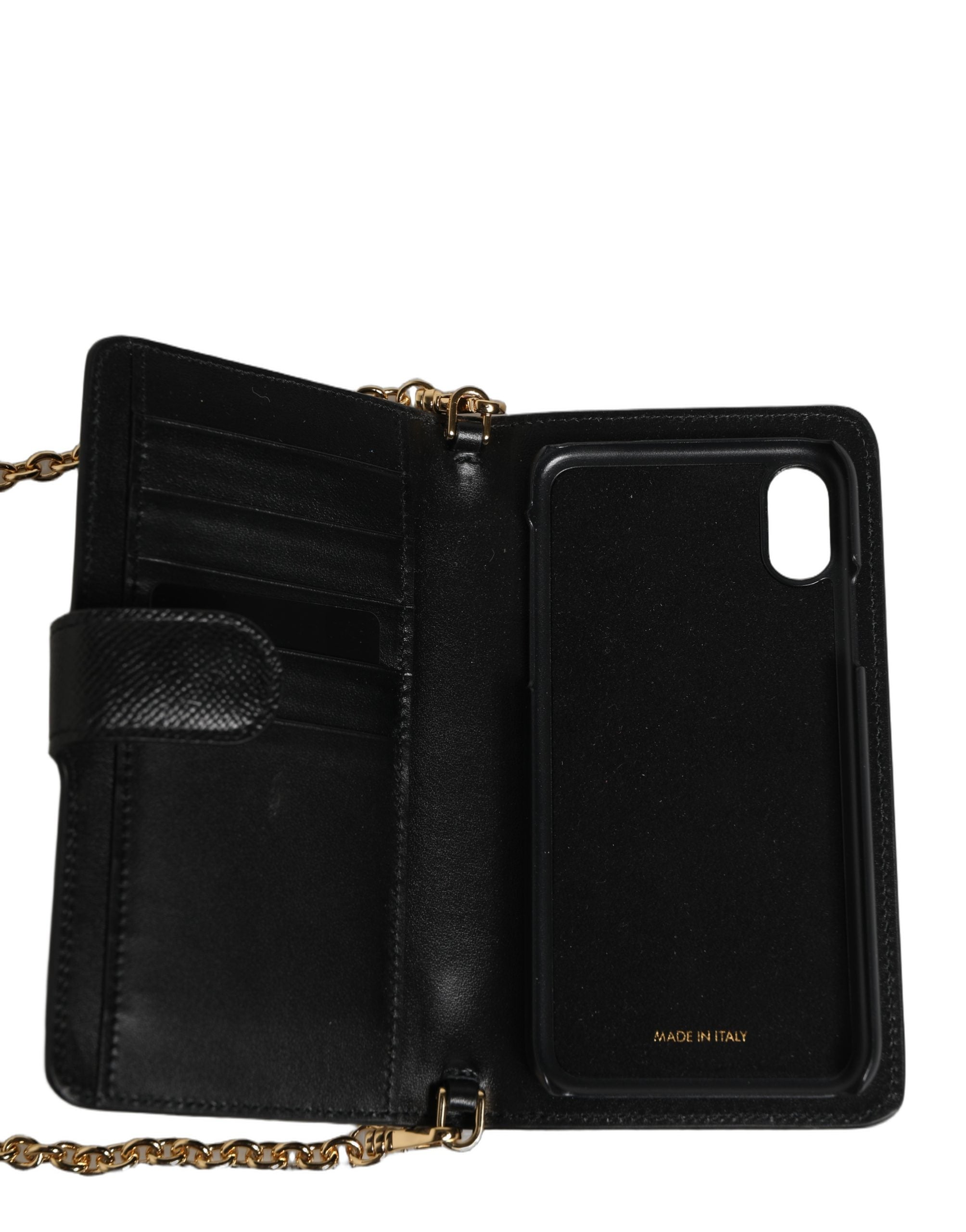 Dolce & Gabbana Black Calf Leather Phone Flip Cover