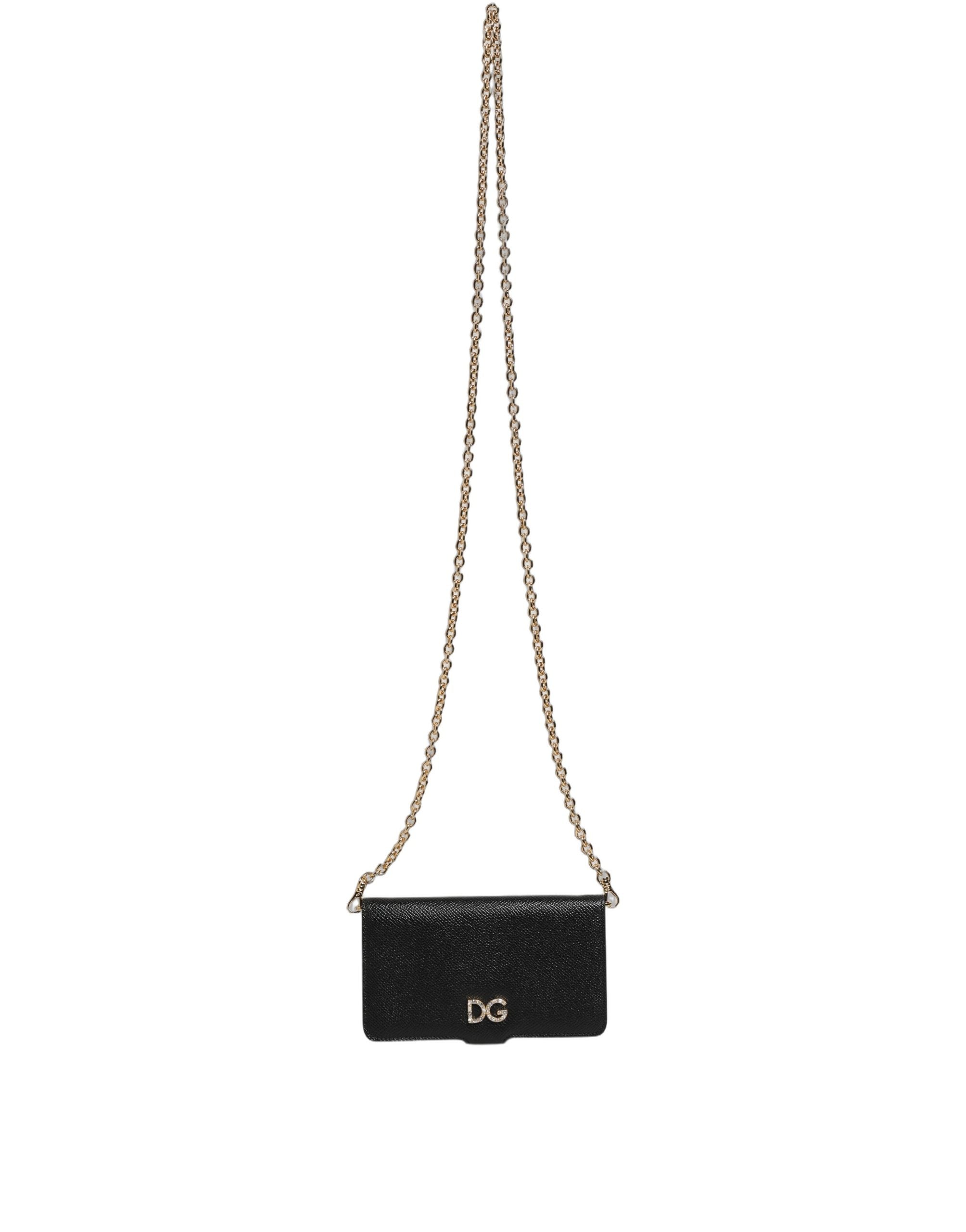 Dolce & Gabbana Black Calf Leather Phone Flip Cover