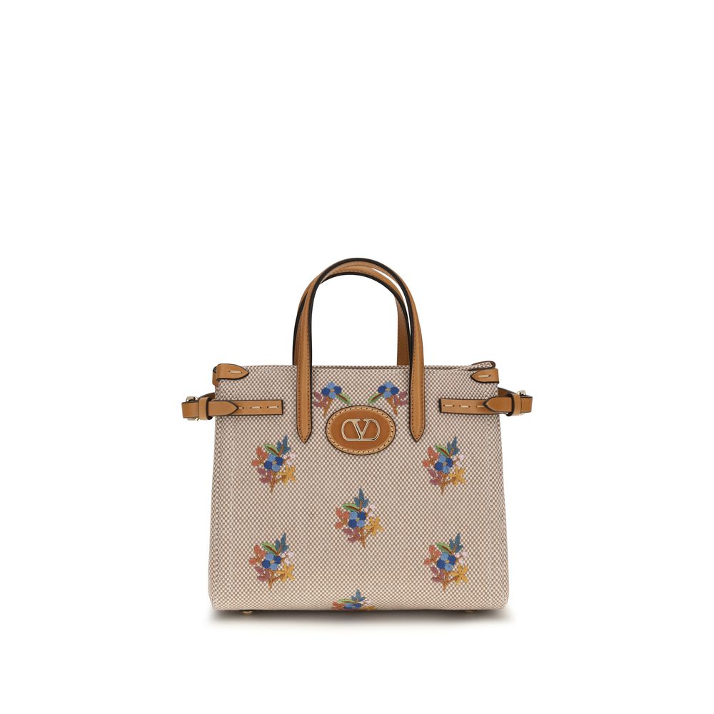 Valentino Garavani Beige Embroidered Canvas Handbag
