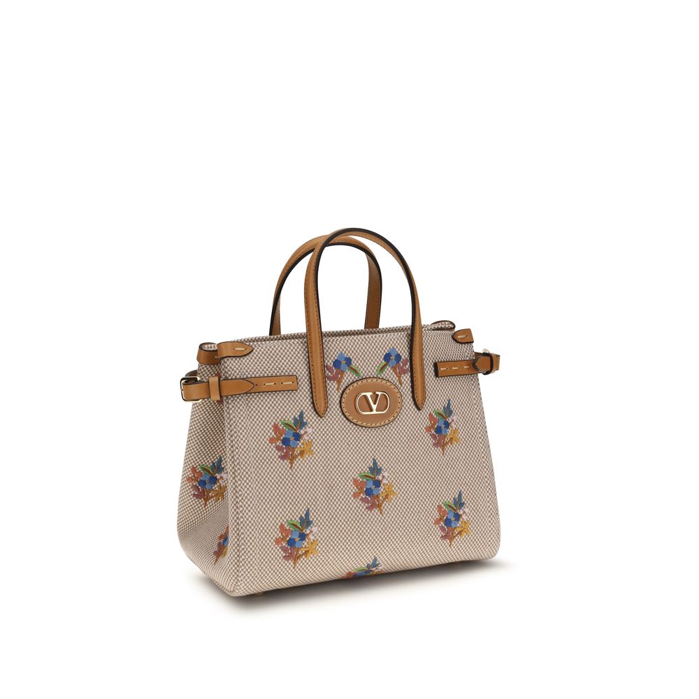 Valentino Garavani Beige Embroidered Canvas Handbag