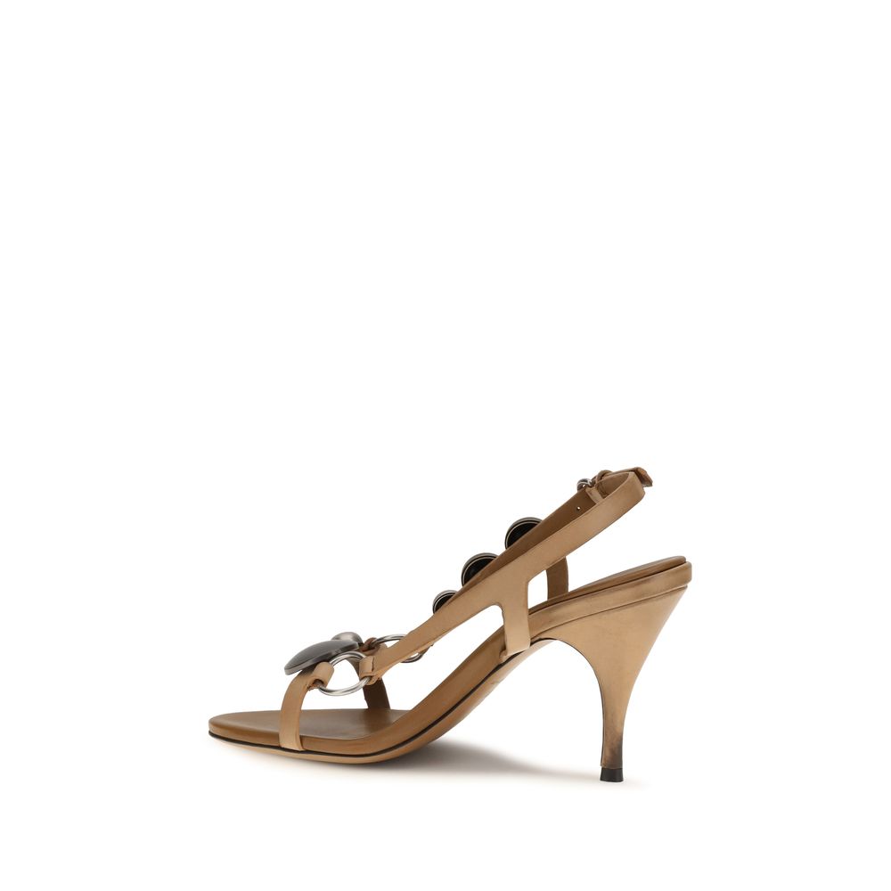 Miu Miu Brown Calf Leather Stiletto Heel Sandals