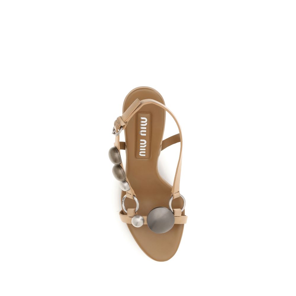 Miu Miu Brown Calf Leather Stiletto Heel Sandals