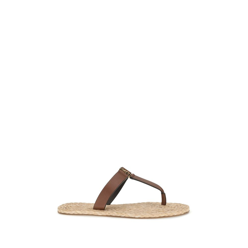 Saint Laurent Brown Calf Leather Thong Sandals
