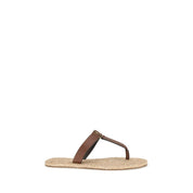 Saint Laurent Brown Calf Leather Thong Sandals