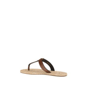 Saint Laurent Brown Calf Leather Thong Sandals