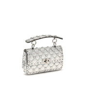 Valentino Garavani Silver Laminated Leather Shoulder Bag